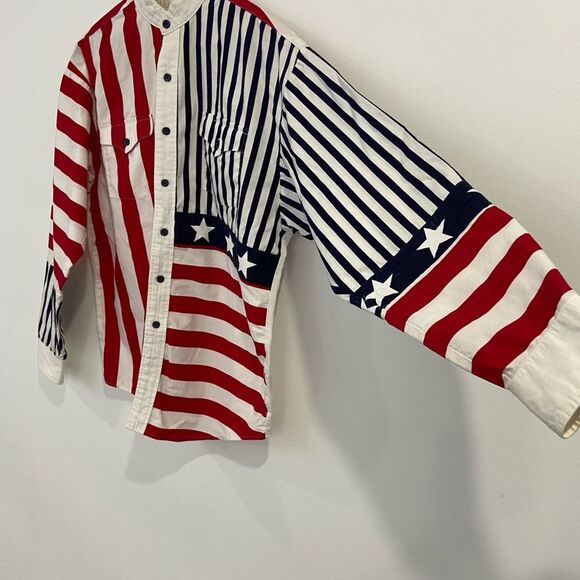 Vintage Panhandle Slim American Flag Western Style Button Down Shirt Size Large - Picture 3 of 12